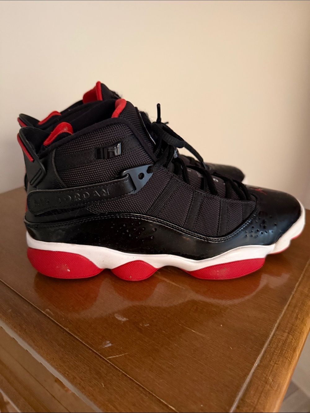 Black & Red Basketball Sneakers - Jordan 6 Rings Style